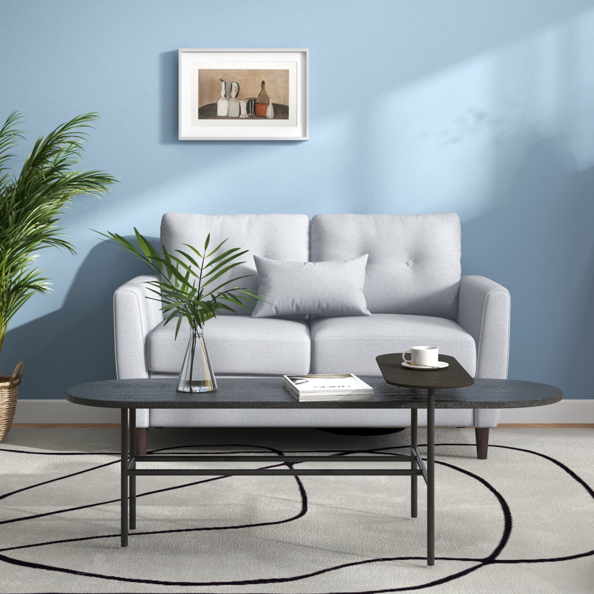 Modern 2-Seater Loveseat with Armrests and Linen Upholstery