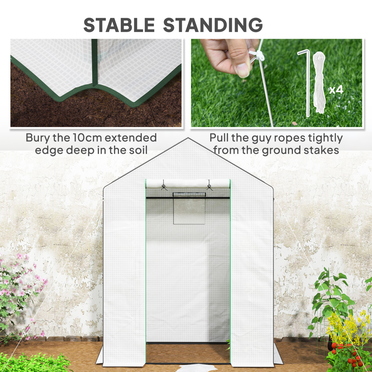 Outsunny Walk-In Greenhouse with 4 Shelves, Outdoor, White