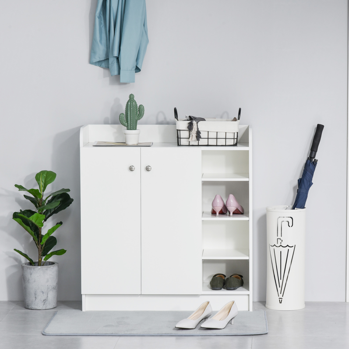 HOMCOM White Shoe Storage Cabinet with 2 Doors, Adjustable 4 Shelves, 4-Tier Shoe Organizer