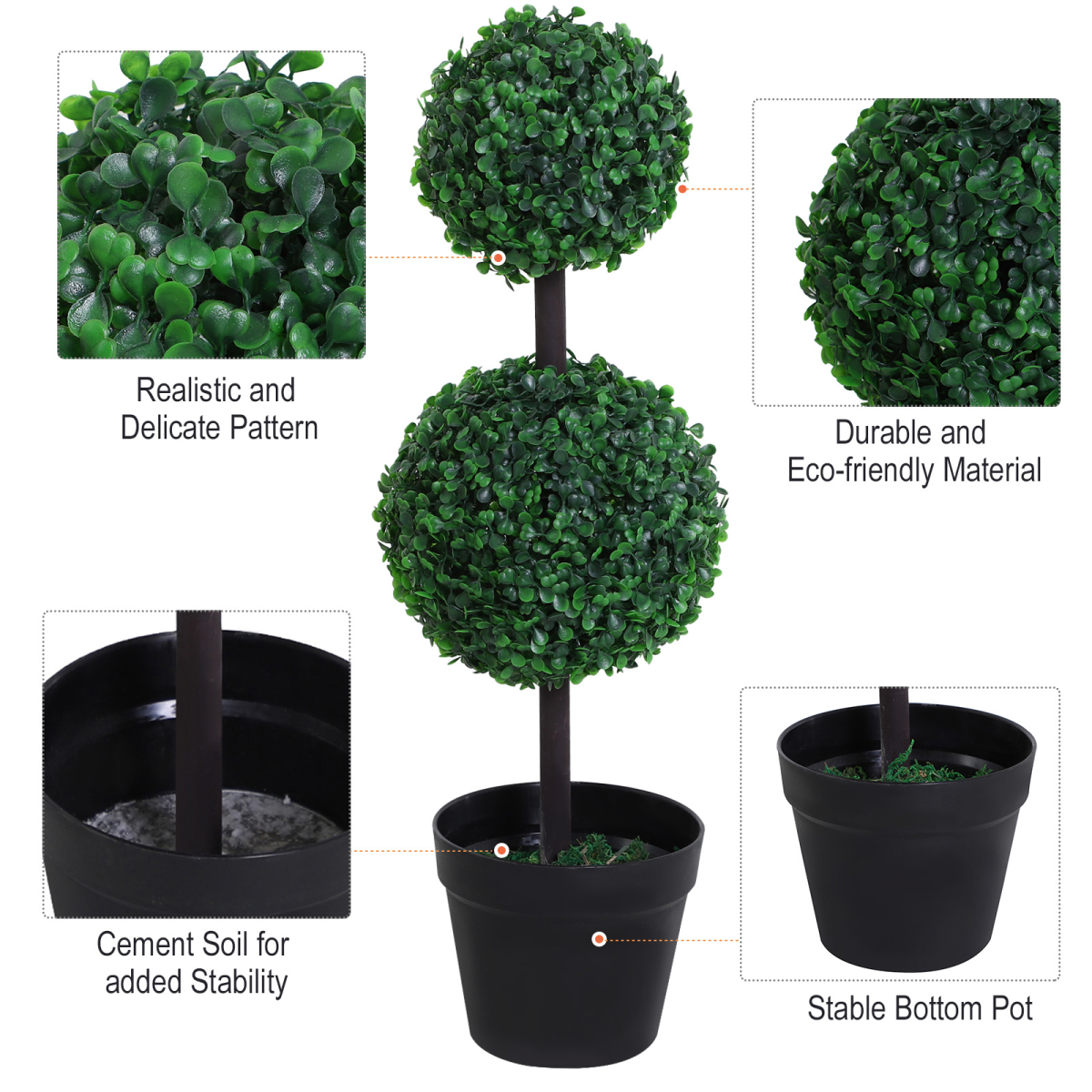 Set of 2 Artificial Boxwood Ball Topiary Trees, Green, PE Plants