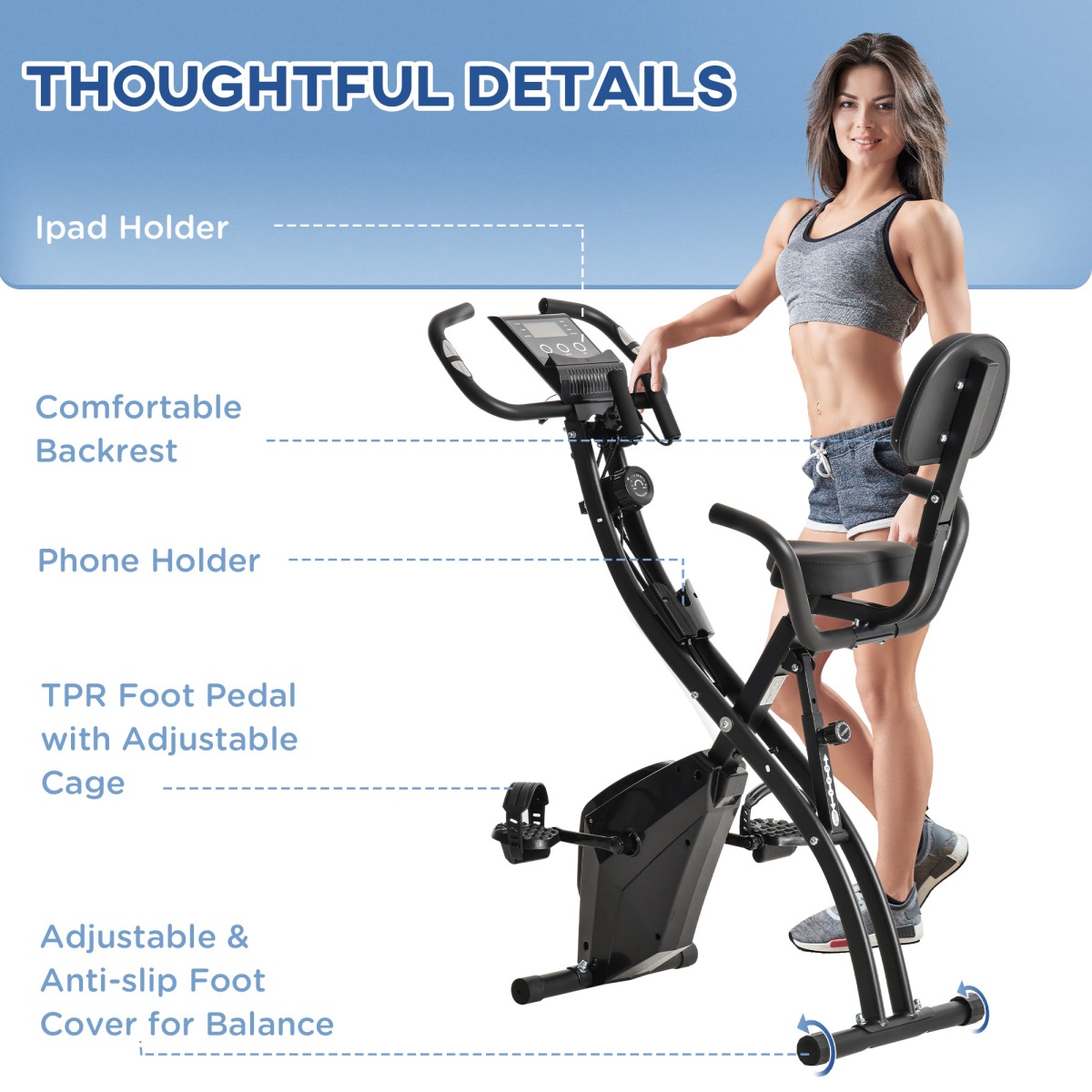 2-in-1 Upright and Recumbent Exercise Bike with 8 Resistance Levels, Pulse Sensor, LCD Monitor, Phone Holder, Foldable Design, Black