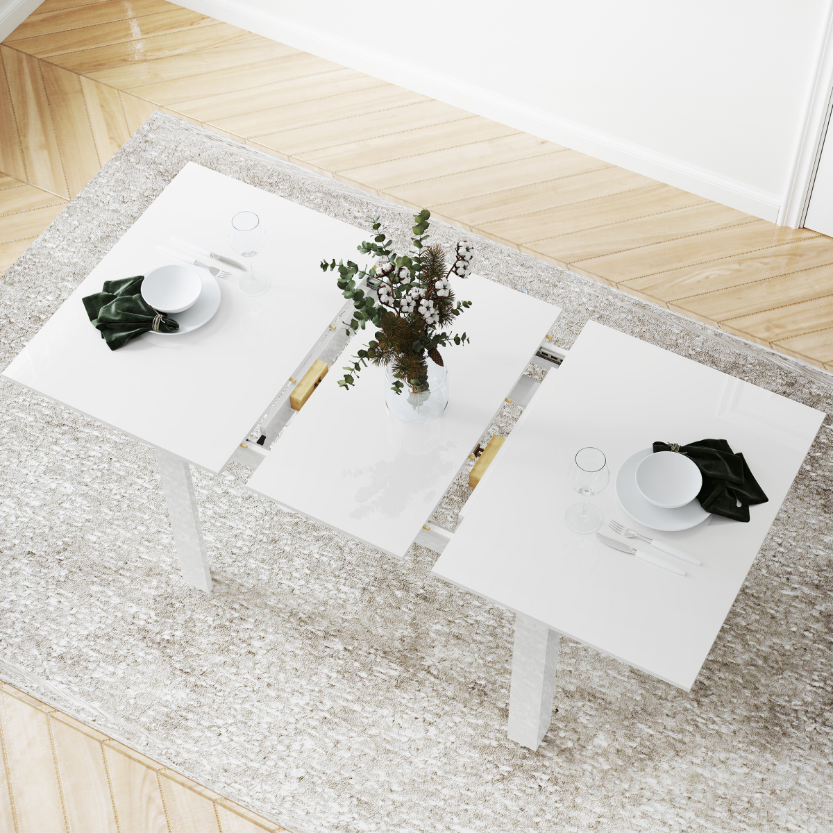HOMCOM Extendable Dining Table for 4-6, High Gloss White