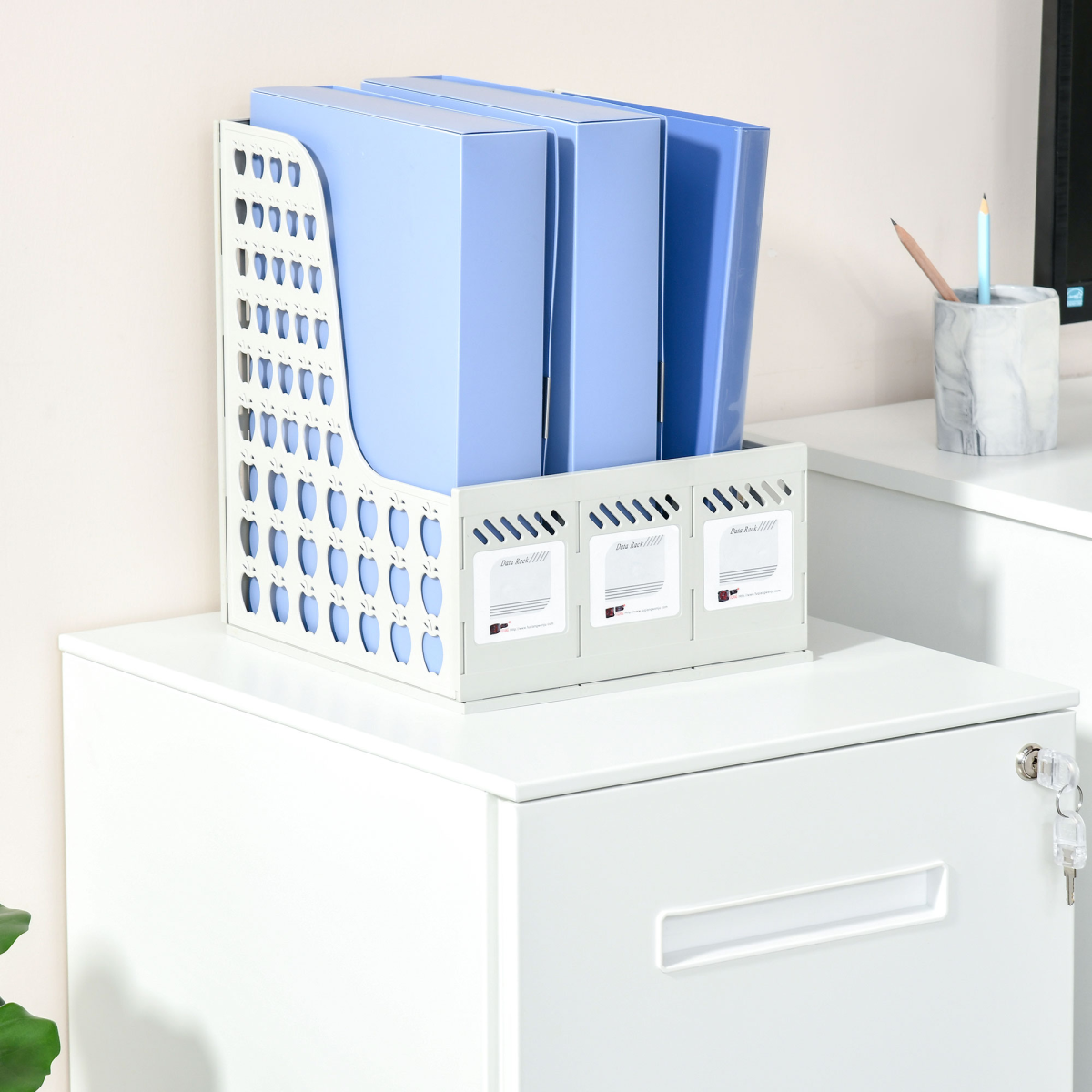 Mobile File Cabinet with Lock, Adjustable Partition, Rolling, White