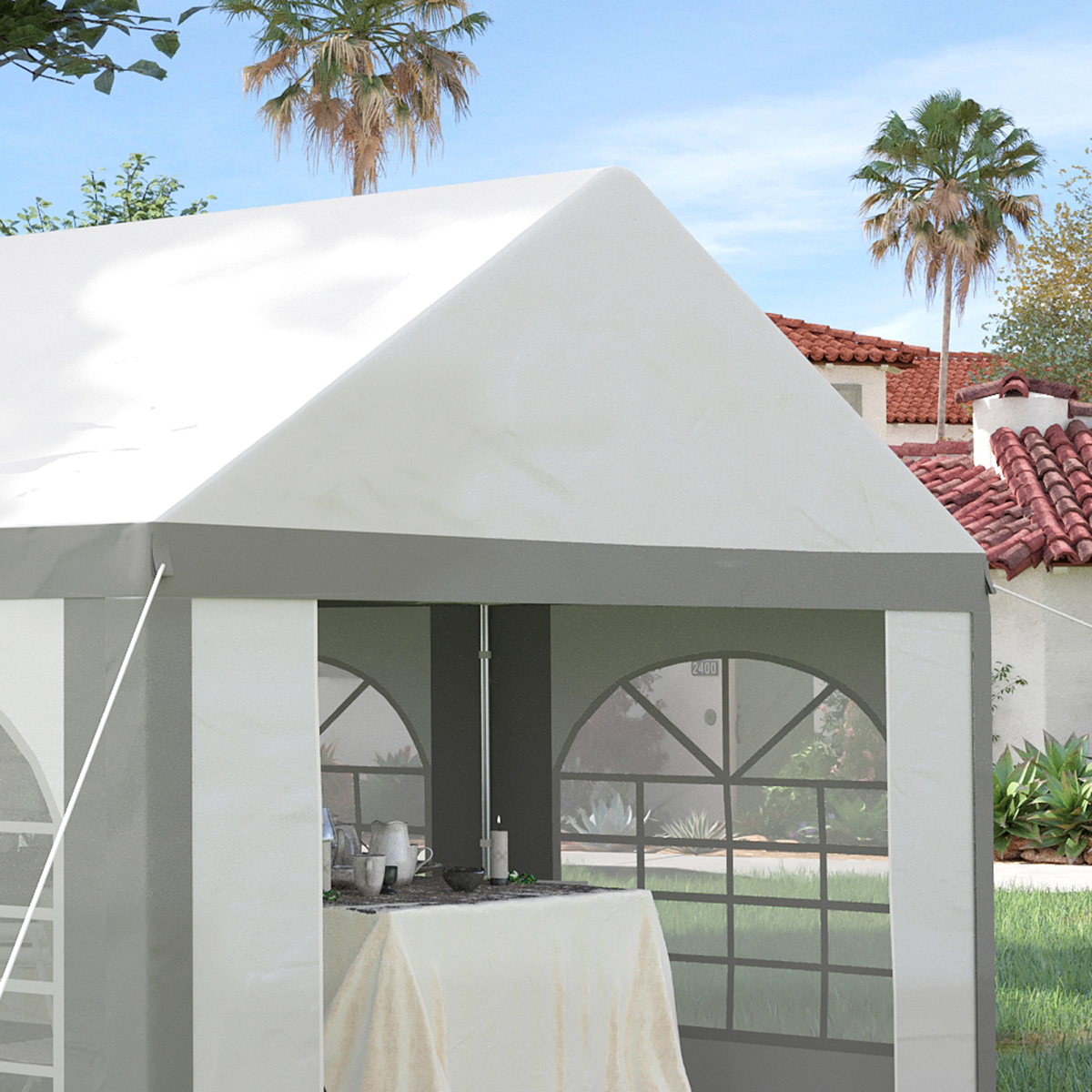 Outsunny 6 x 4m Party Tent Gazebo with Sides, 6 Windows, Double Doors