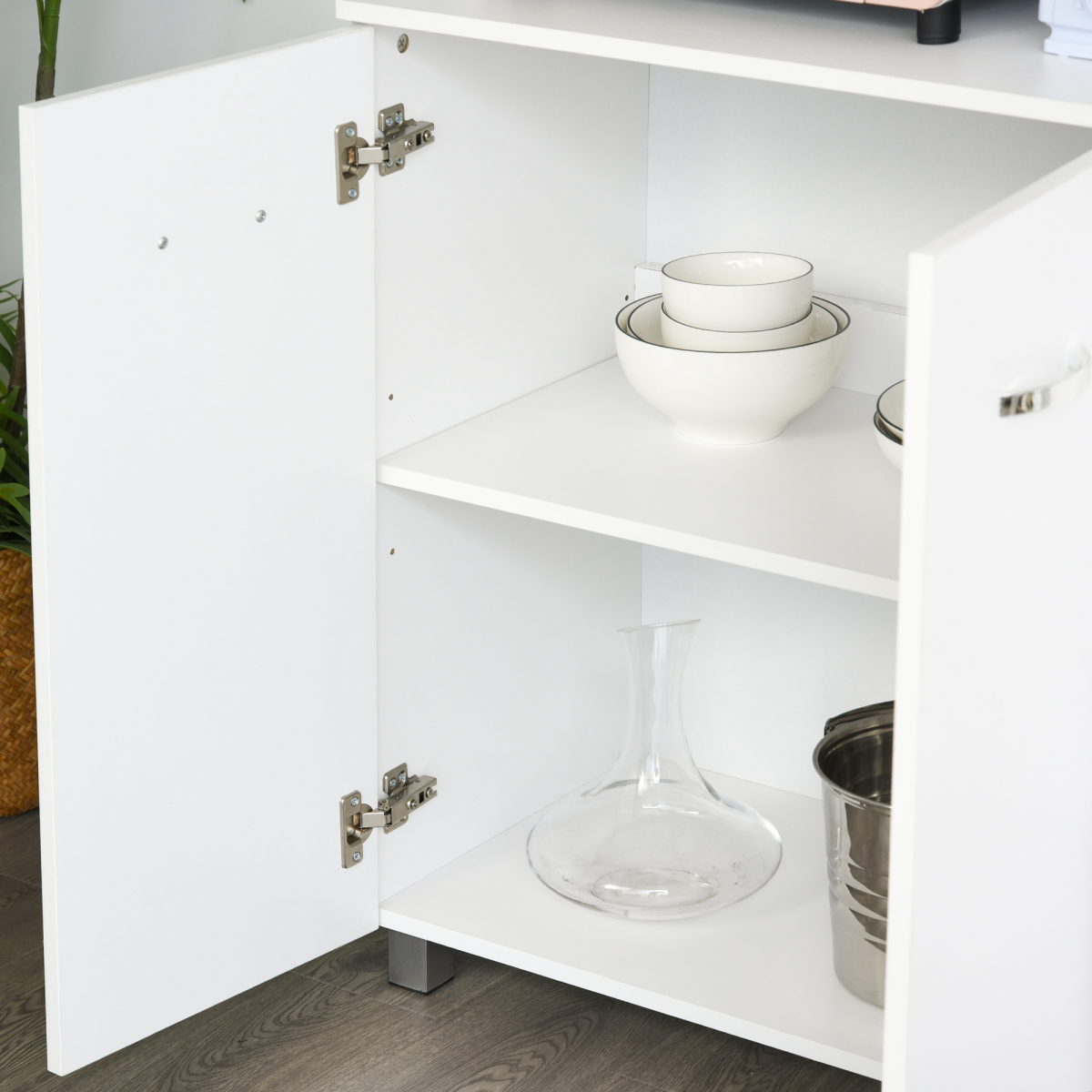 Freestanding White Kitchen Storage Cabinet with Drawers & Cupboards