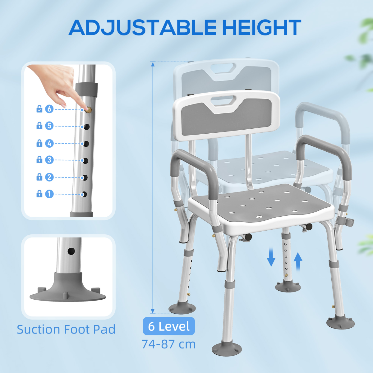 HOMCOM Adjustable Padded Bath Stool with Arms and Back