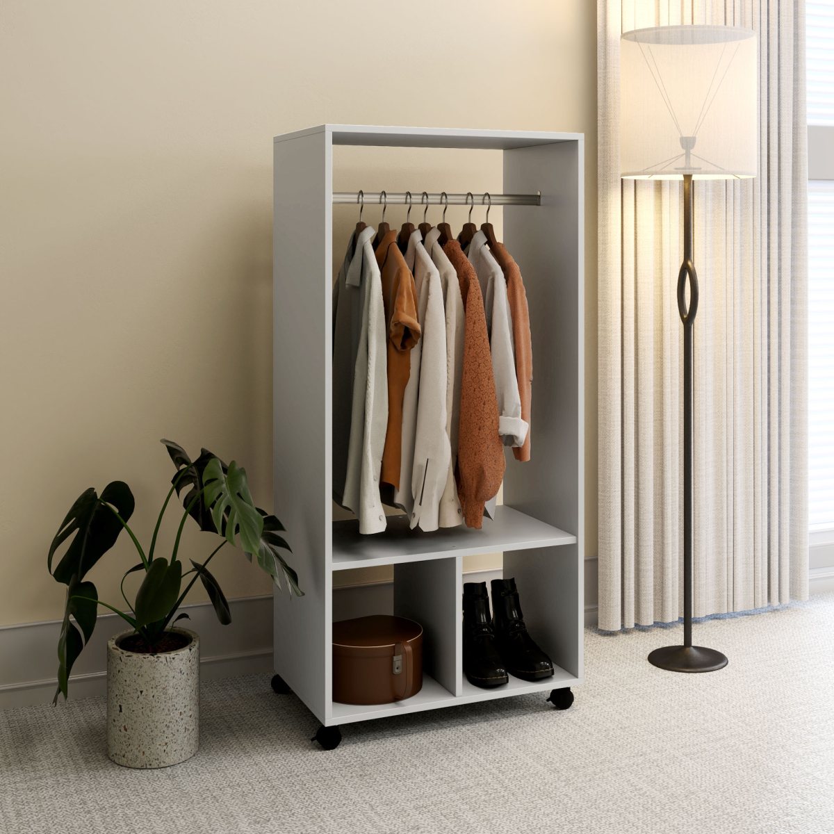 HOMCOM Grey Open Wardrobe Clothes Rail with Shelves & Wheels