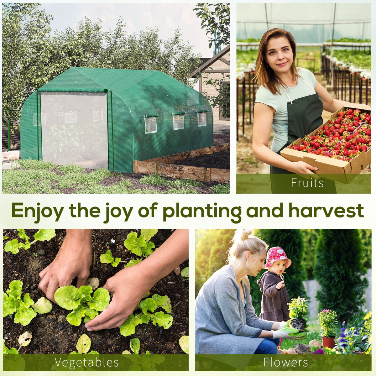 Outsunny Walk-In Greenhouse, Roll-Up Door, 6 Windows, 3.5 x 3 x 2m, Green