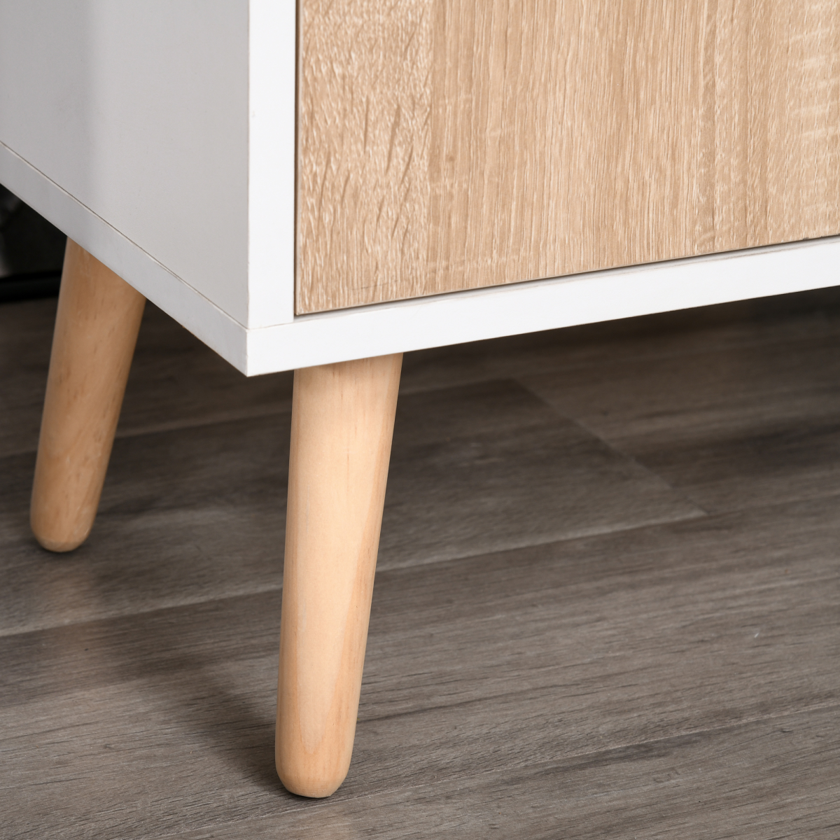 Modern Scandinavian Storage Cabinet Sideboard with Drawer, 4-Part Storage, Wood Legs, Bedroom, Living Room, Home Office