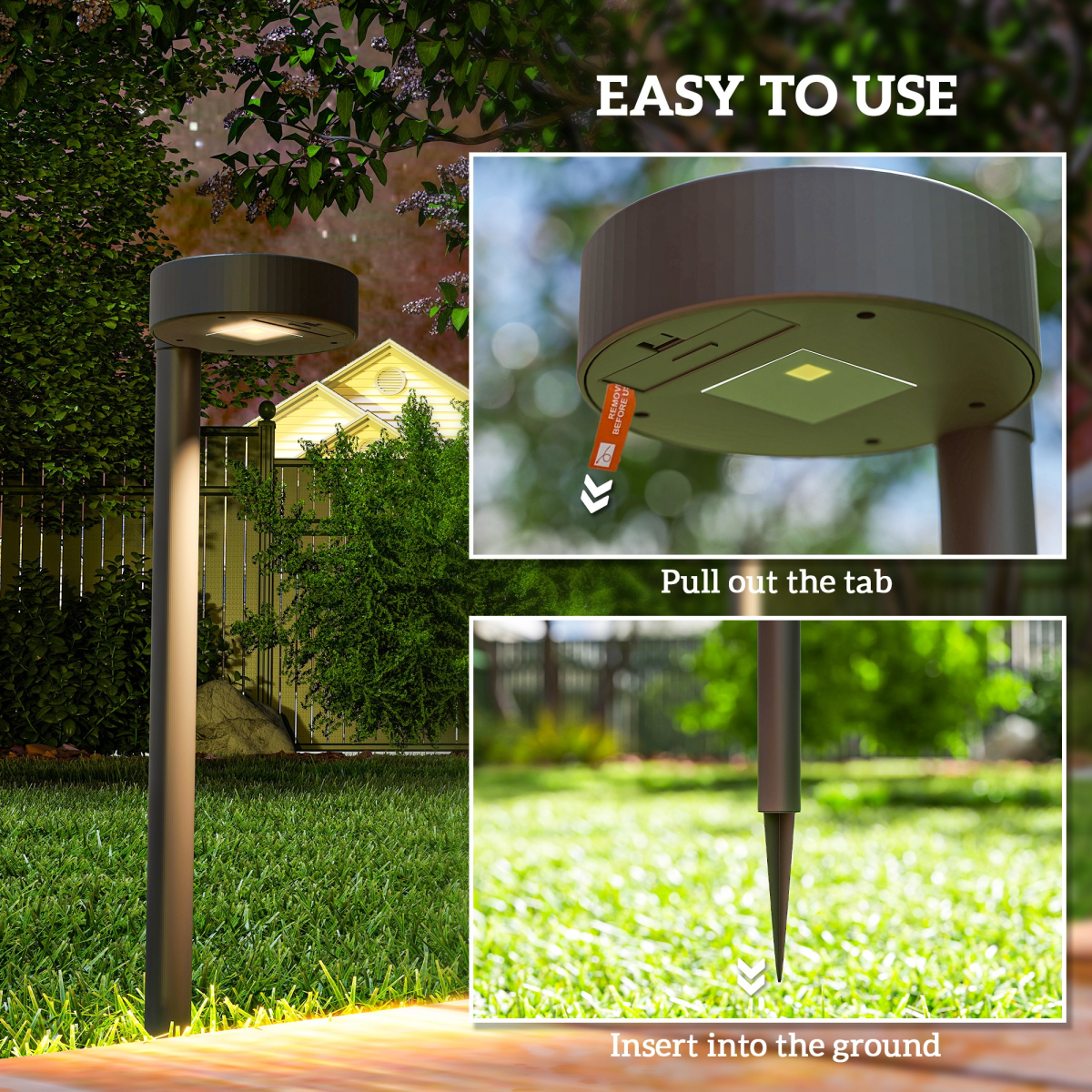 Outsunny 8 Pack Solar LED Pathway Stake Lights, IP44, Auto On/Off