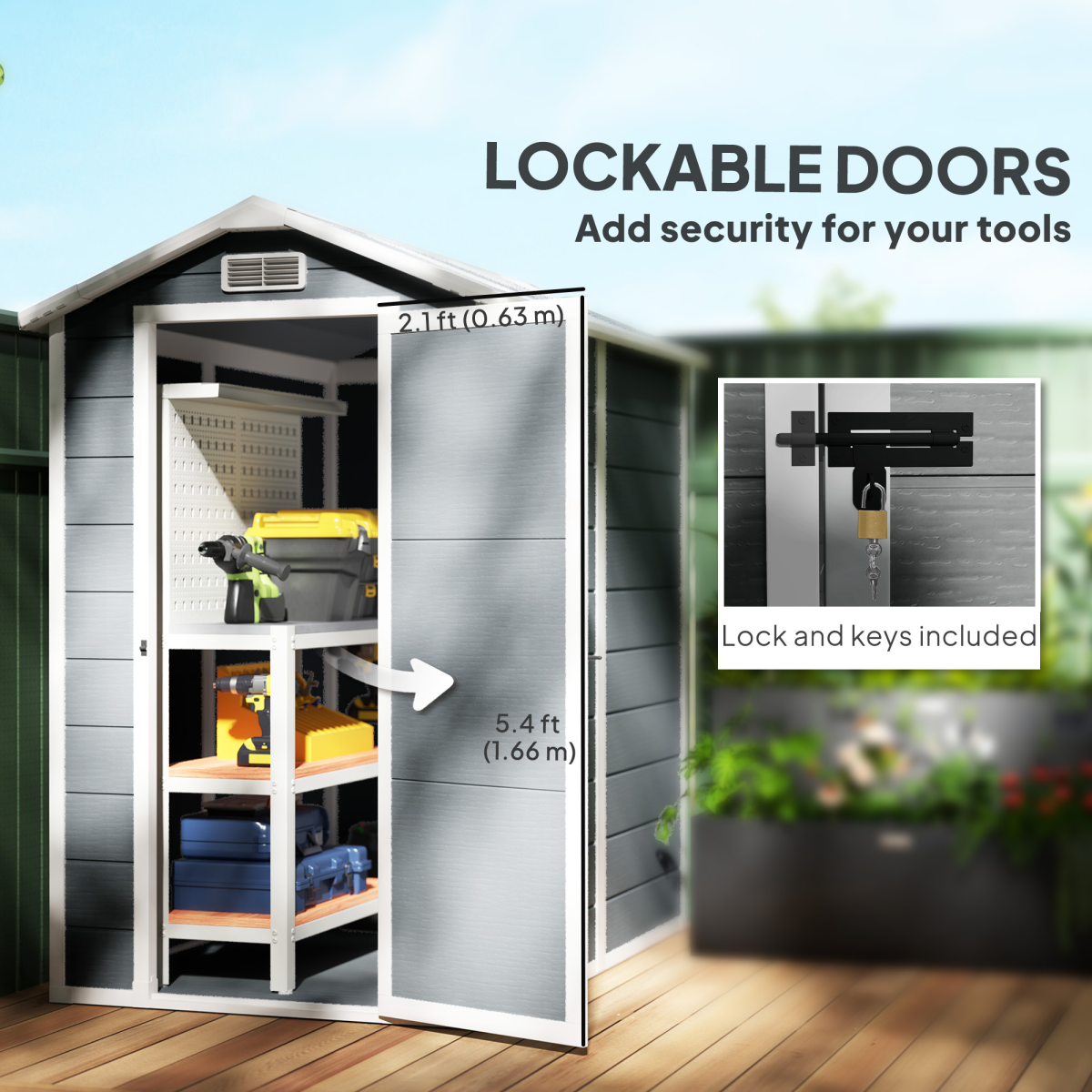 Outsunny Grey Weather-Resistant Tool Shed with Floor, Window, Vents and Lockable Latch