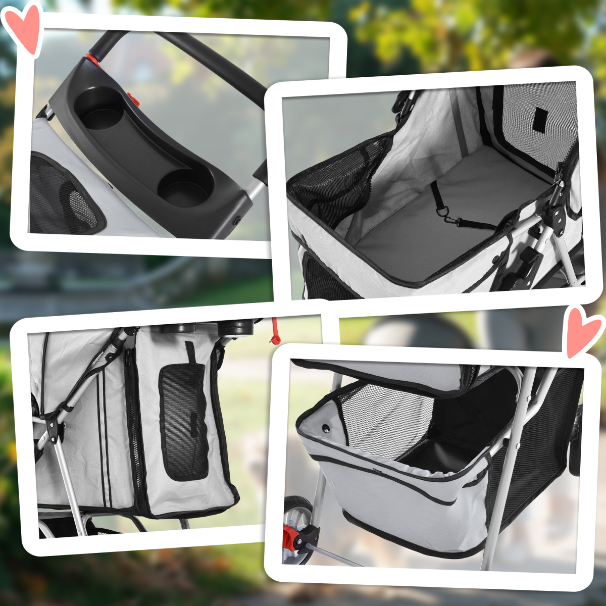 3-Wheel Pet Stroller Pushchair Carrier for Cats and Small Dogs, Grey