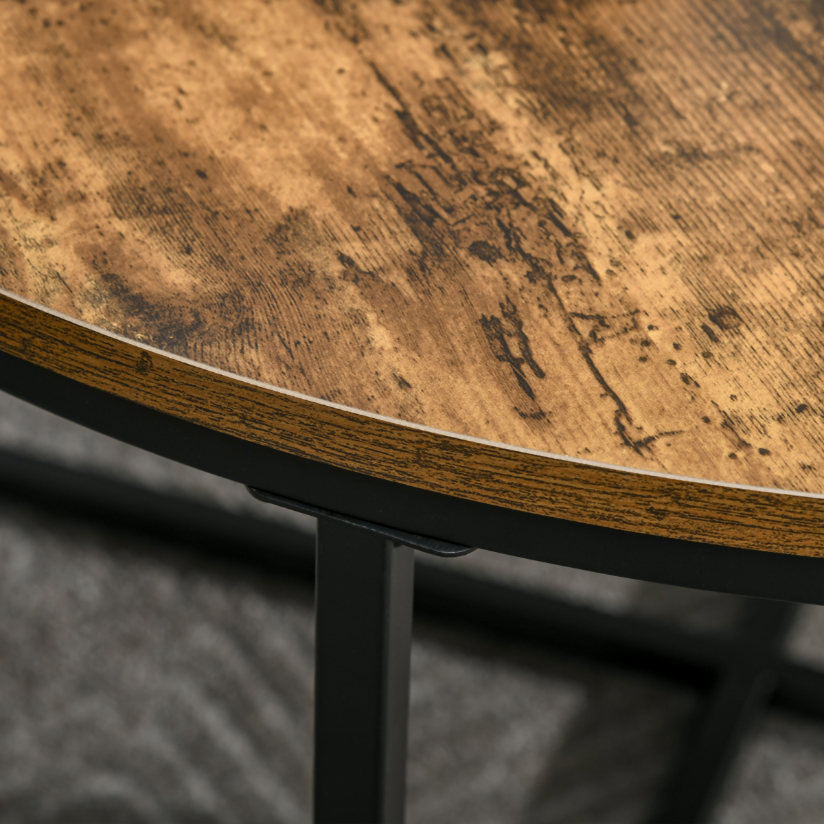 HOMCOM Industrial Round Side Table with Large Tabletop, Metal Frame and X-Shaped Base, Rustic Brown