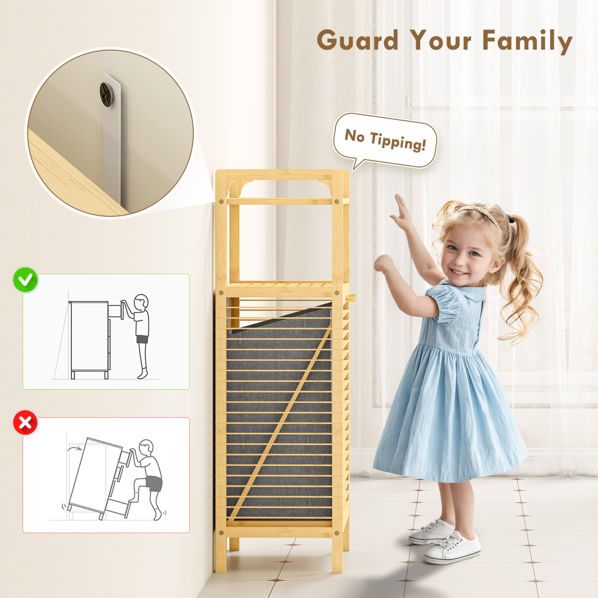 HOMCOM Bamboo Laundry Hamper Cabinet with Removable 37L Basket