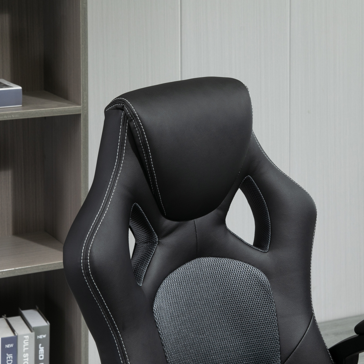 Vinsetto Grey PU Leather Racing Swivel Gaming Office Chair with Headrest