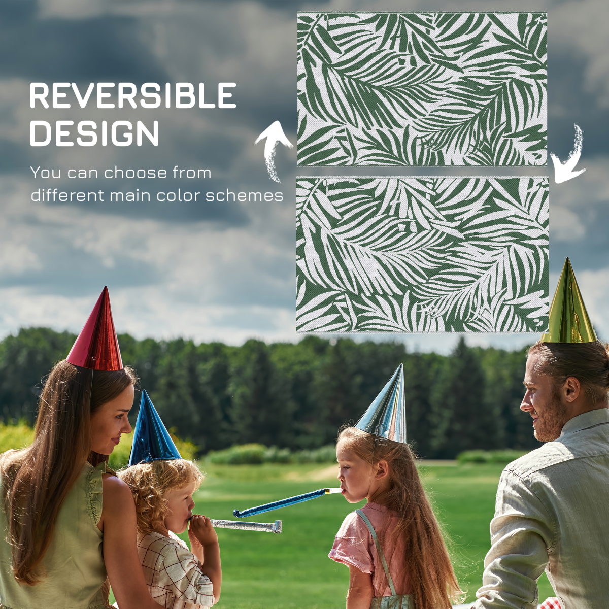 Outsunny Reversible Outdoor Rug 1.5 x 2.4m, Green & White