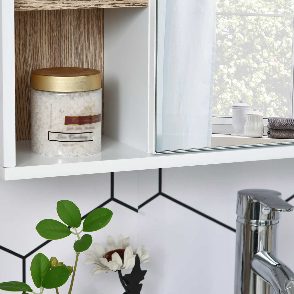 Wall Mounted Bathroom Storage Cabinet w/ Mirrored Door, Adjustable Shelf