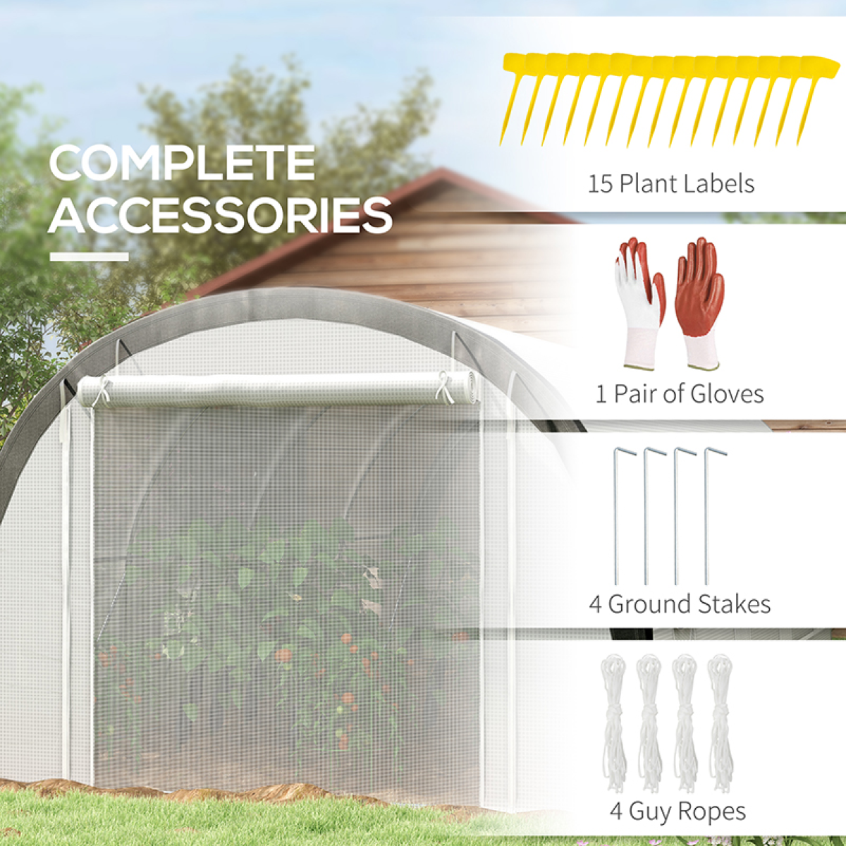 Outsunny 6 x 3m Polytunnel Greenhouse, White/Grey, Mesh Door, Windows, 15 Plant Labels