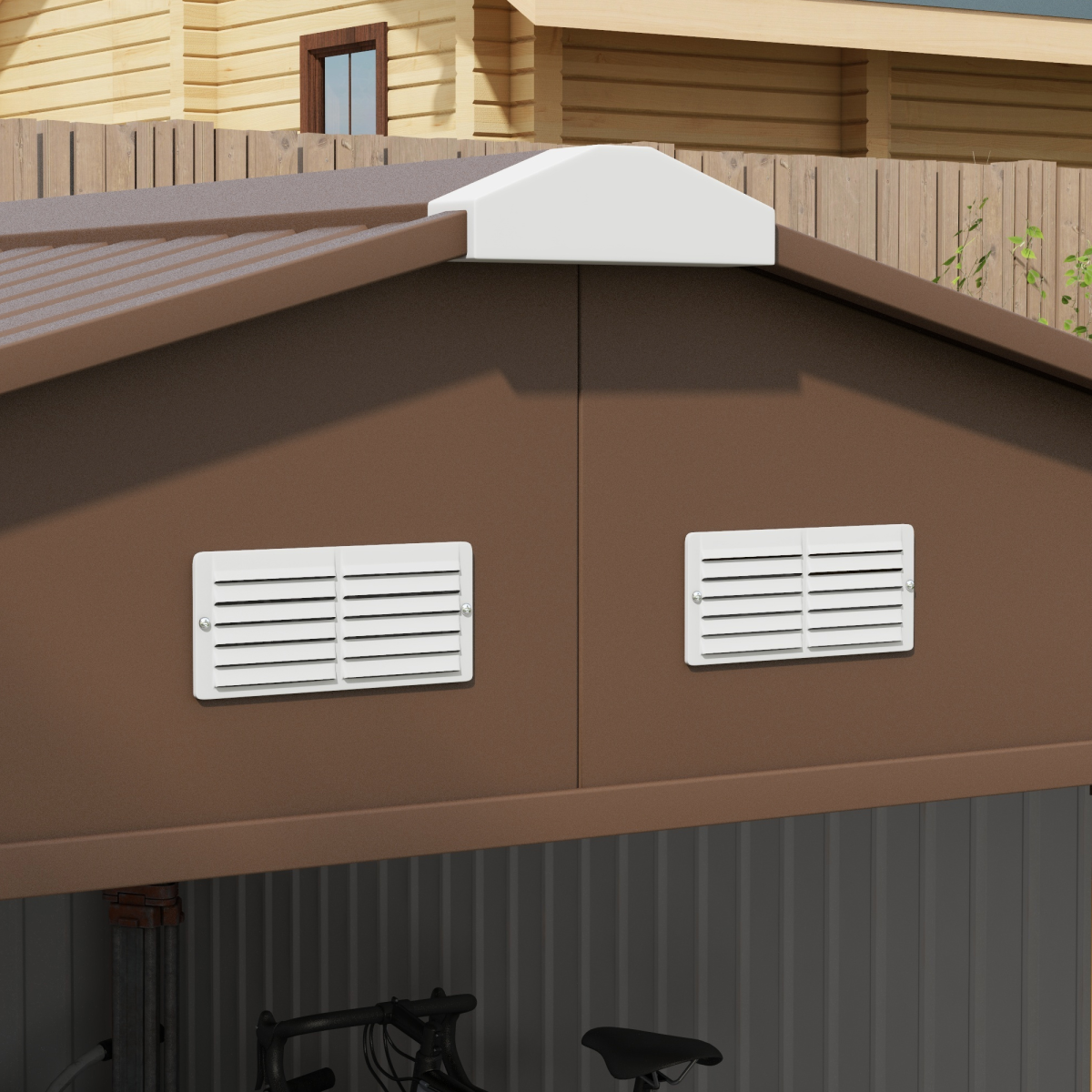 Outsunny 13ft x 11ft Metal Storage Shed with Floor Foundation, Sliding Double Doors, Light Brown