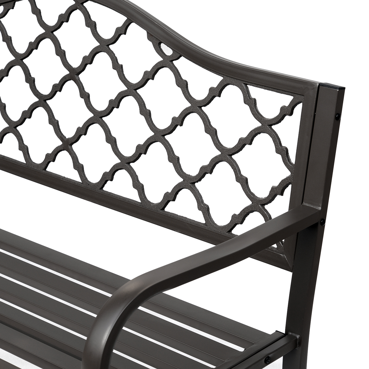Outsunny Outdoor Double Seat Steel Porch Bench with Geometric Cut-Out Back and Slatted Seat