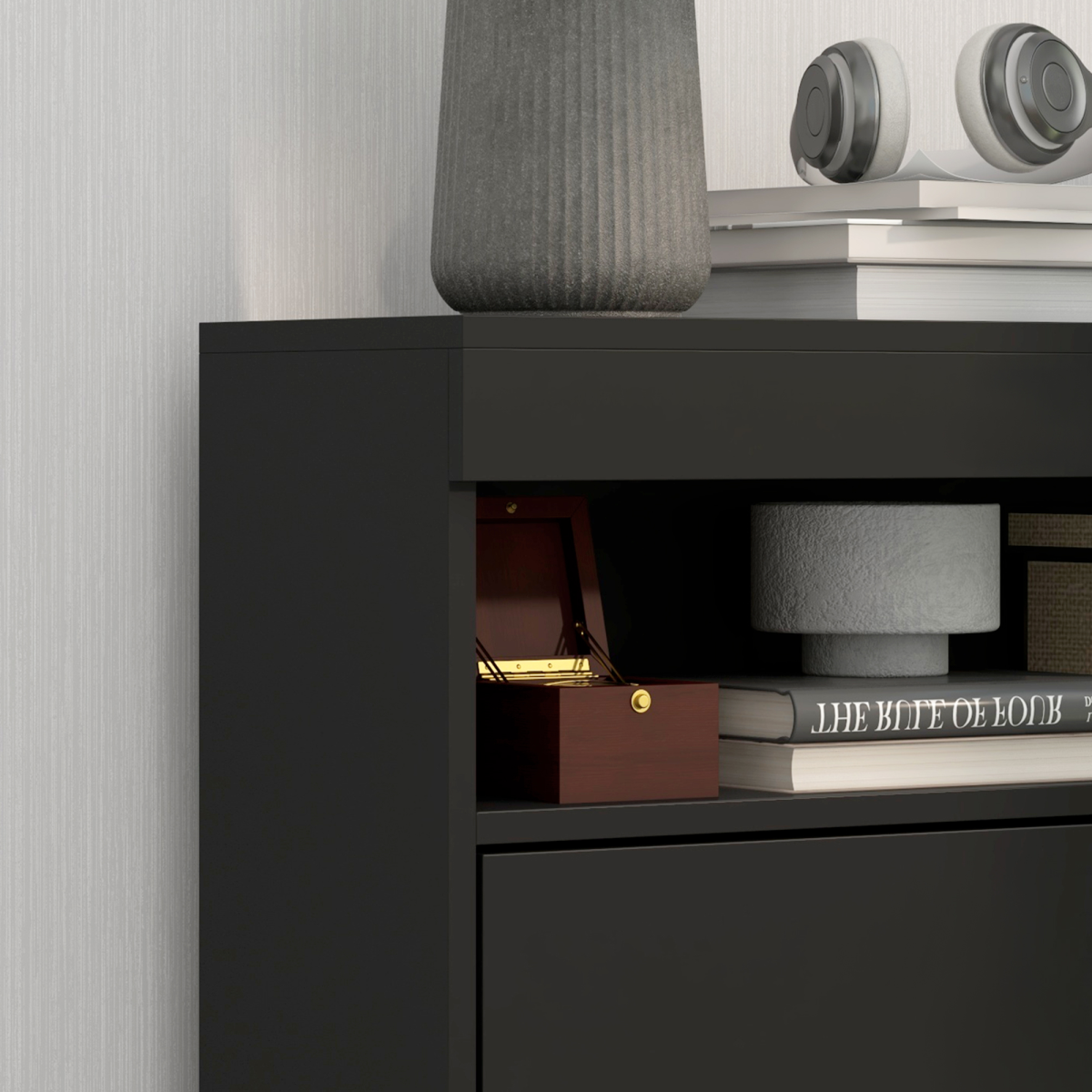 HOMCOM Black Shoe Cabinet with 2 Flip Drawers, Wall Mounted/Freestanding
