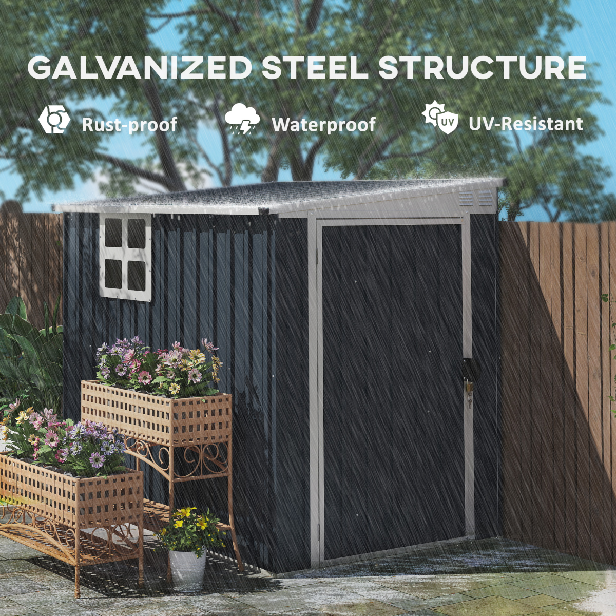 Outsunny 4 x 6ft Dark Grey Outdoor Garden Storage Shed with Window