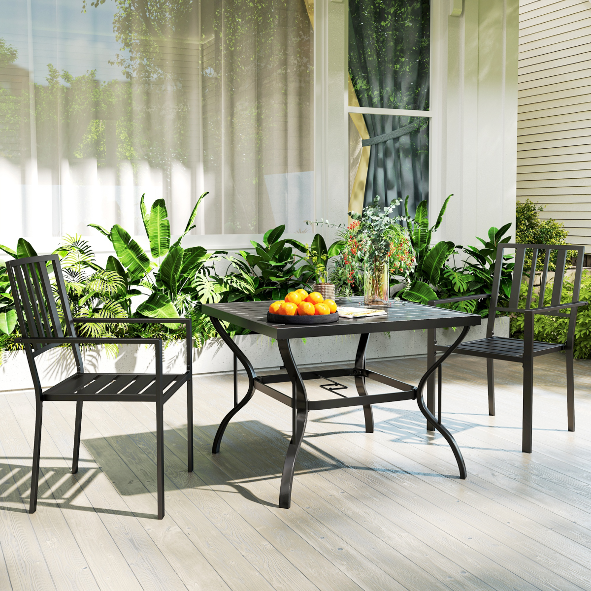 Outsunny Set of 2 Stackable Outdoor Garden Chairs, Black Steel