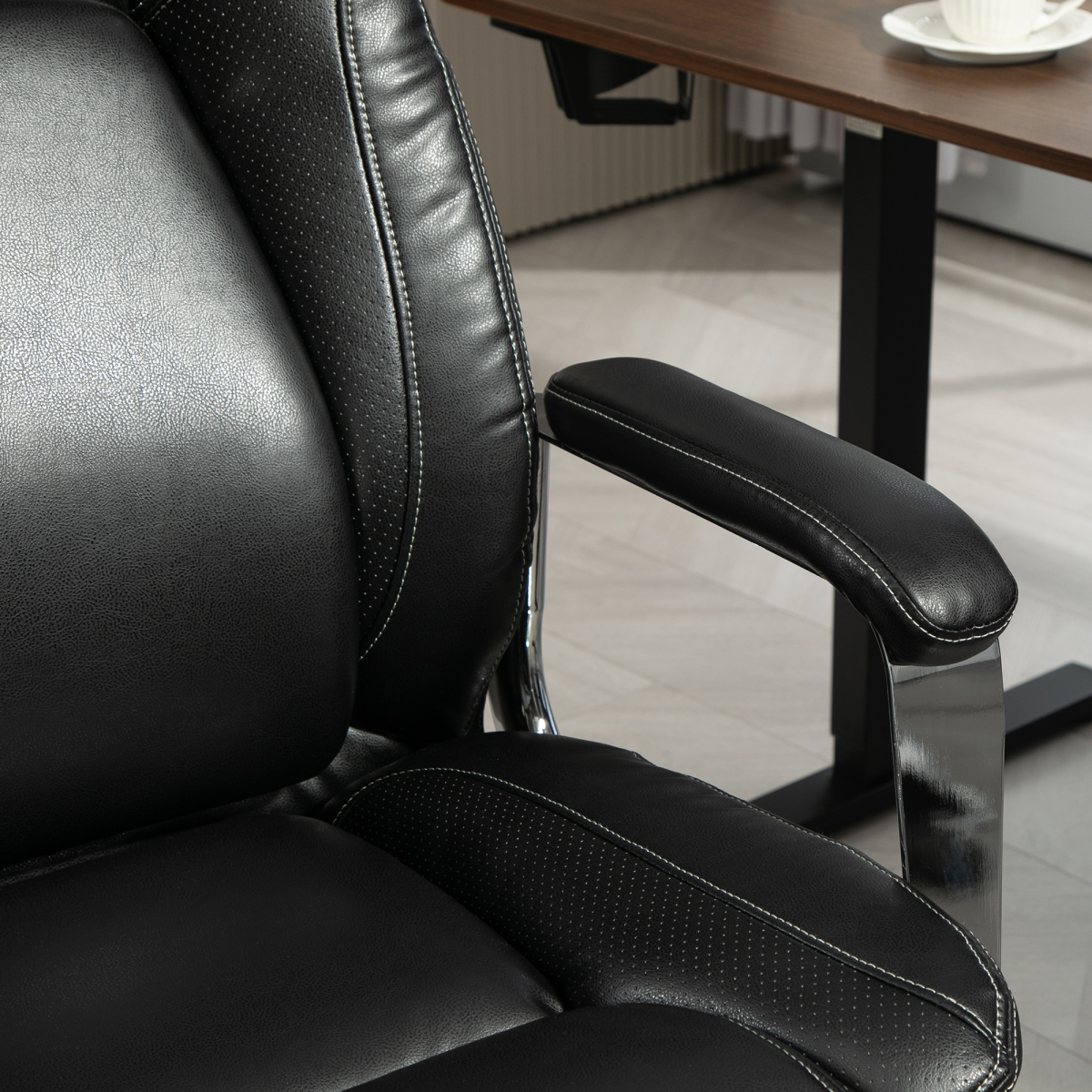 HOMCOM Faux Leather Desk Chair, Adjustable Height, 227kg, Black