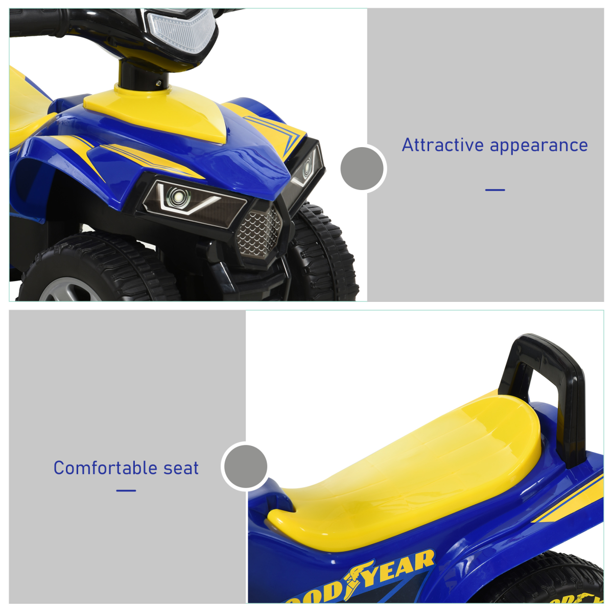 Goodyear Licensed Baby Quad Ride-On Walker with Lights, Horn and Storage, 18-36 Months