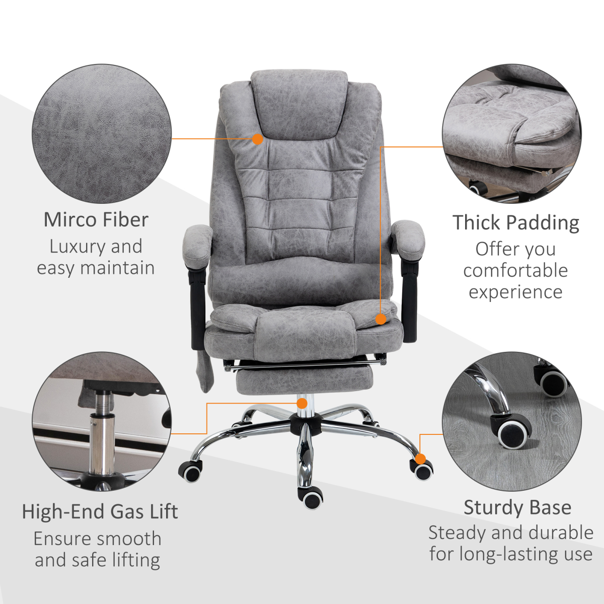 Vinsetto Vintage High Back Heated Massage Office Chair with 6 Vibration Points, Grey