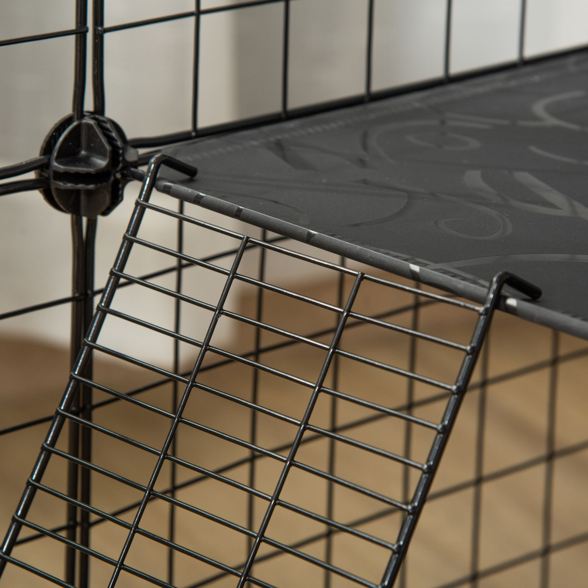 PawHut DIY Small Animal Playpen with 24 Wire Panels, 2 Door Panels, 5 Resin Panels, Ladder, Black