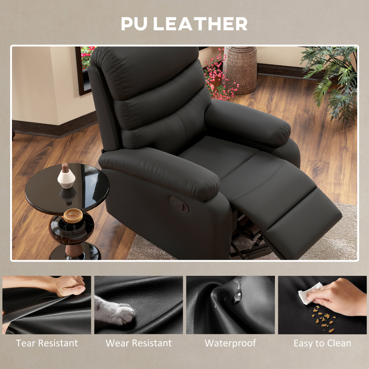 HOMCOM Manual Recliner Armchair with Footrest, Black