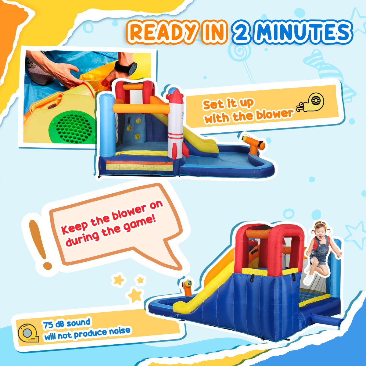 AIYAPLAY 5-in-1 Inflatable Water Slide Bouncy Castle with 550W Blower
