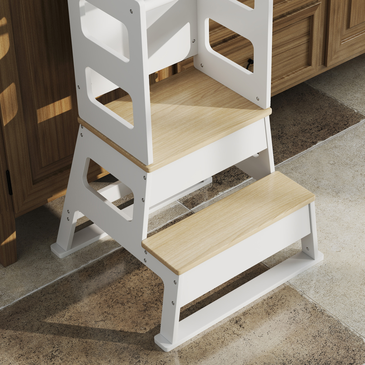 AIYAPLAY 2-in-1 Toddler Tower with Chalkboard & Safety Rail