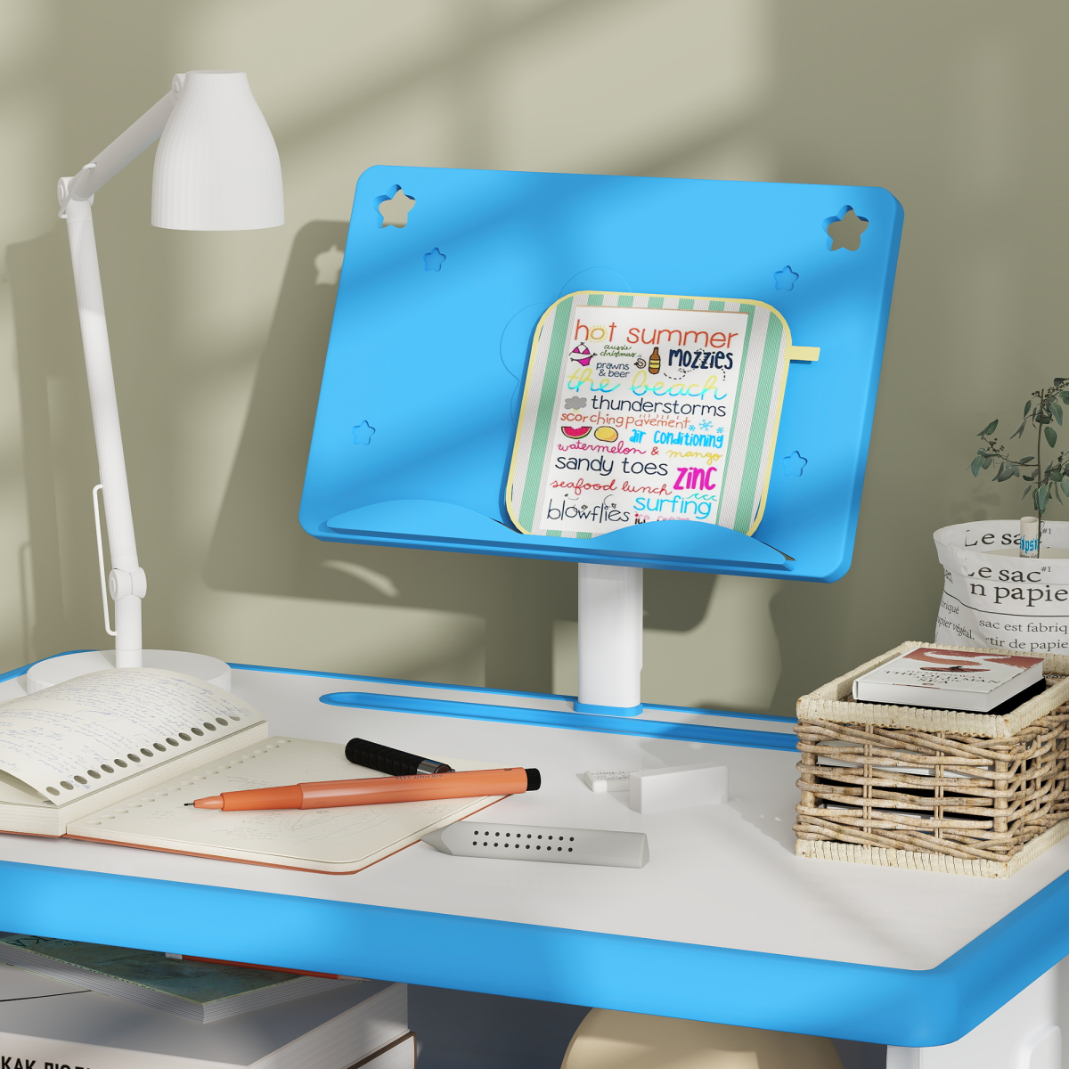 HOMCOM Adjustable Kids Desk and Chair Set with Drawer, Blue