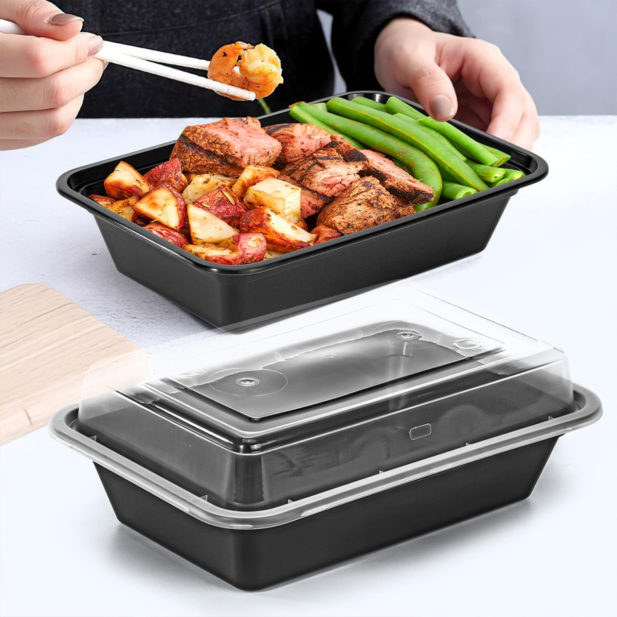 Vinsani 10 Pack 1-Compartment Meal Prep Containers with Airtight Leak-Resistant Lids
