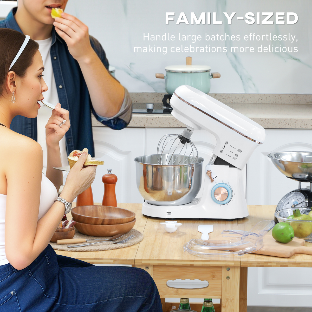 HOMCOM 5L 1400W Electric Stand Mixer with Whisk & Dough Hook, White
