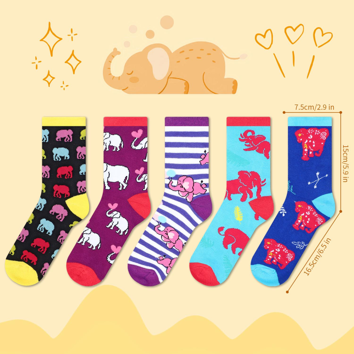 Vinsani Elephant Socks 5 Pack 1010413