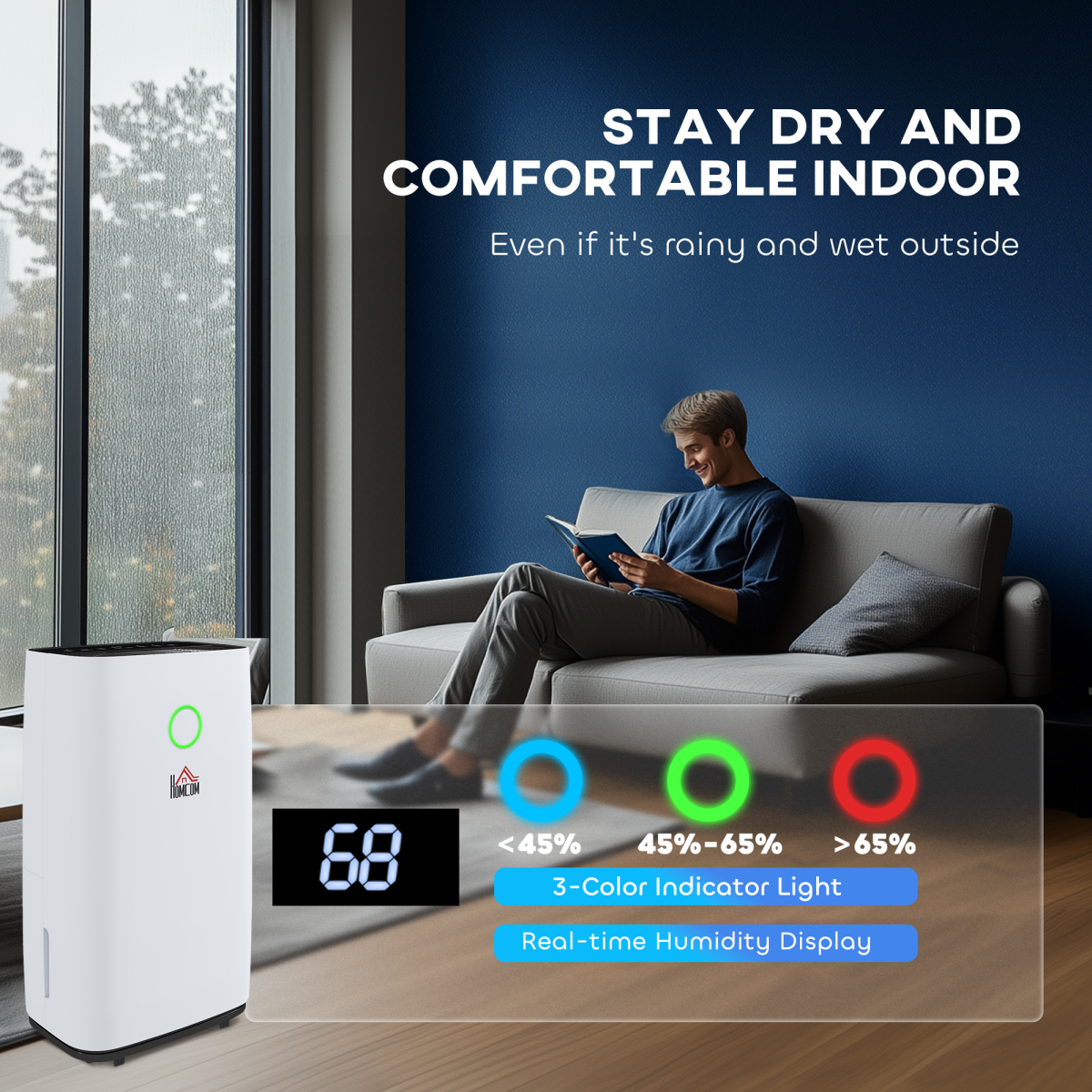 HOMCOM 20L/Day Quiet Portable Dehumidifier for Home & Laundry Rooms