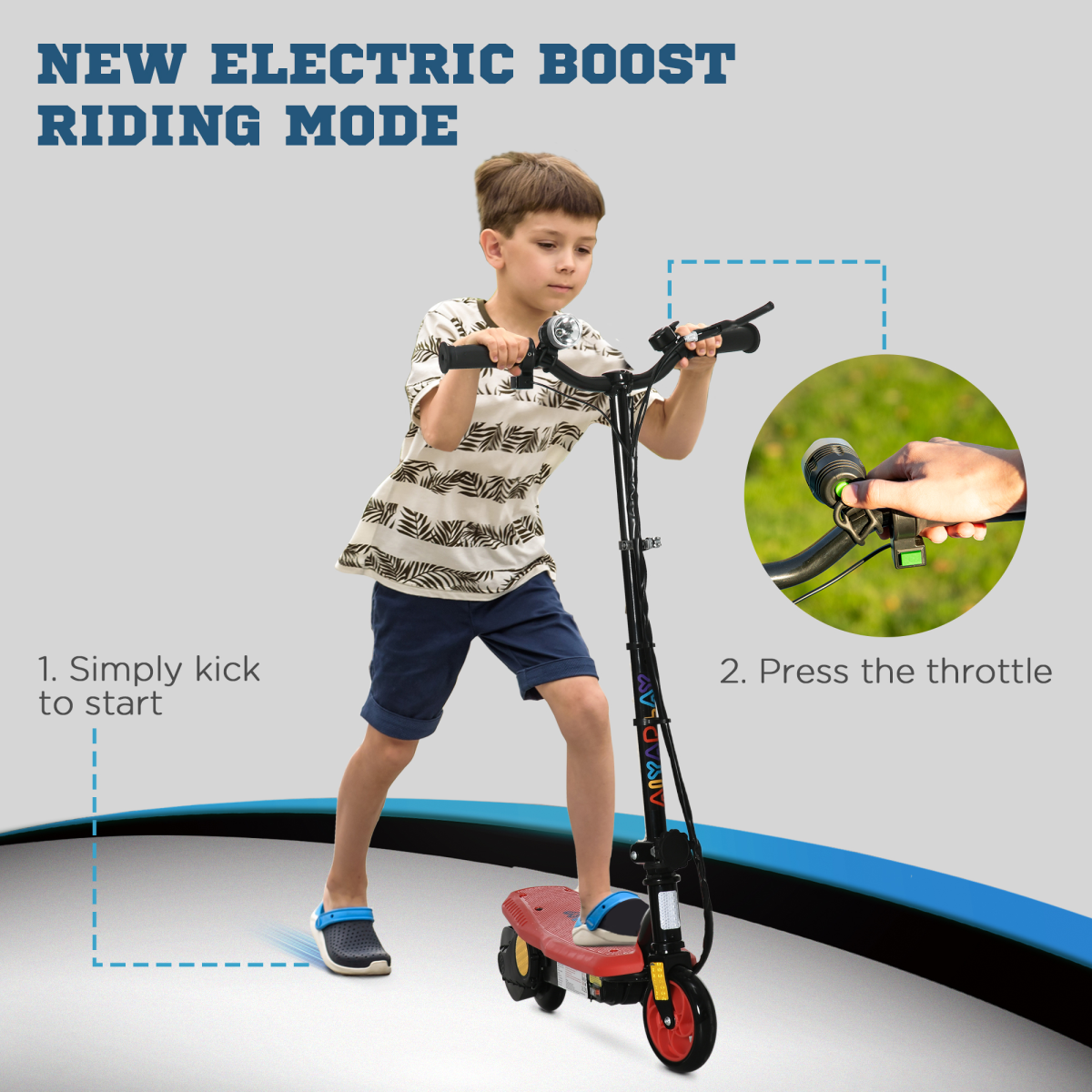 Folding Electric Scooter with LED Headlight, Ages 7-14, Red