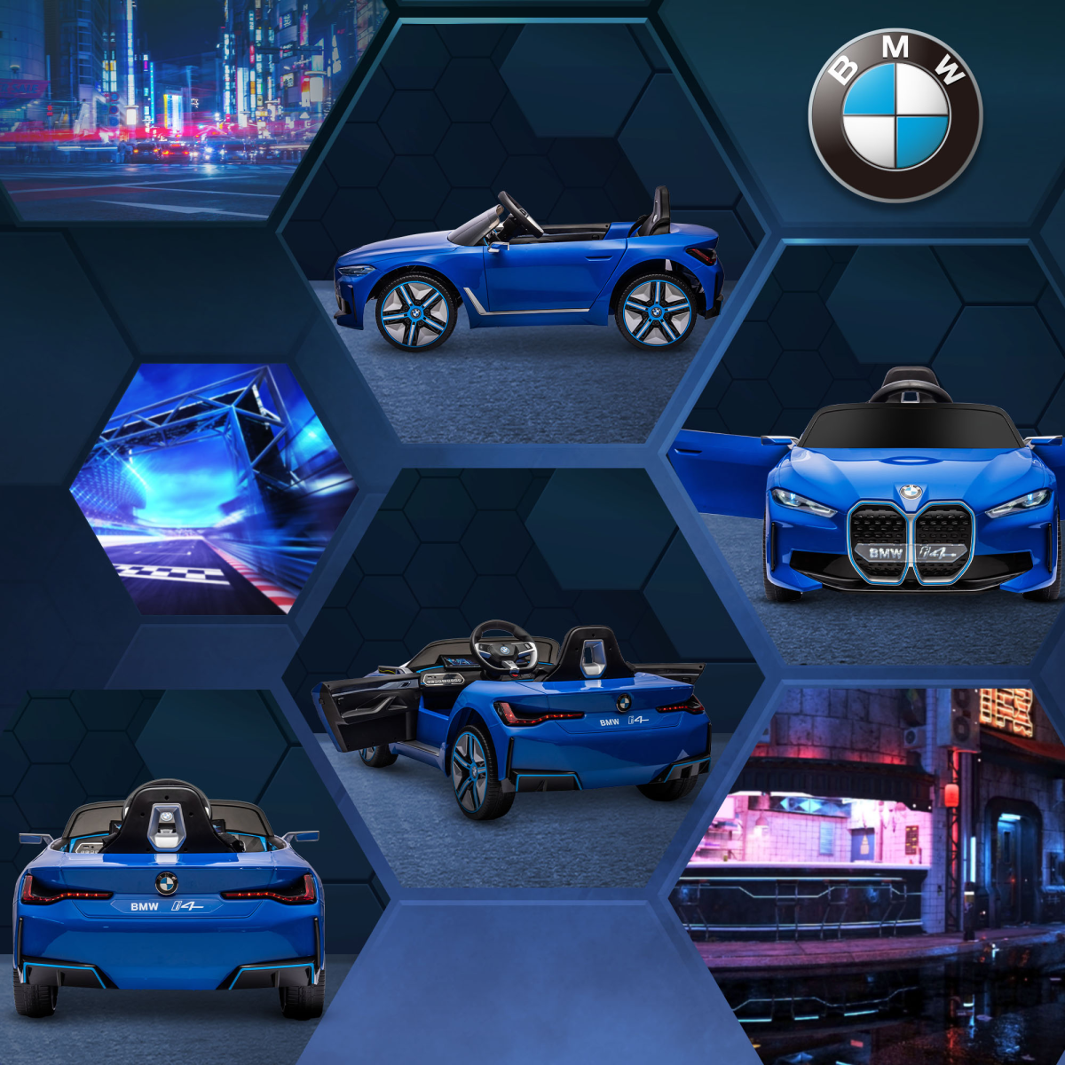 HOMCOM BMW i4 Licensed 12V Kids Electric Ride-On Car with Remote - Blue