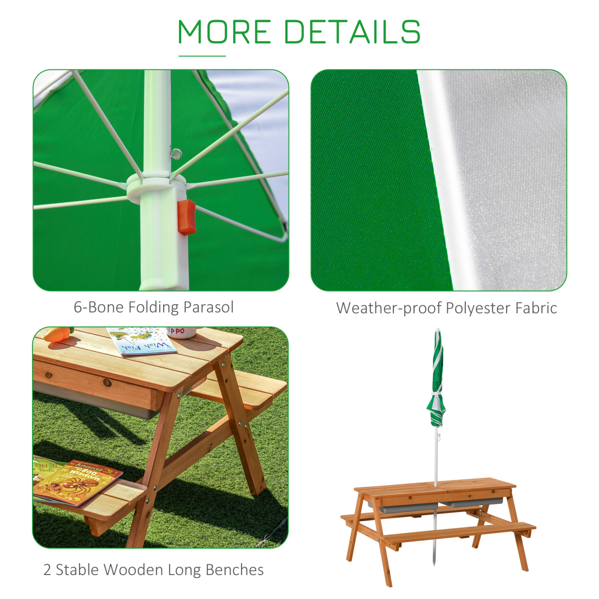 Outsunny Wooden Kids Picnic Table with Benches, Sand and Water Table, Brown