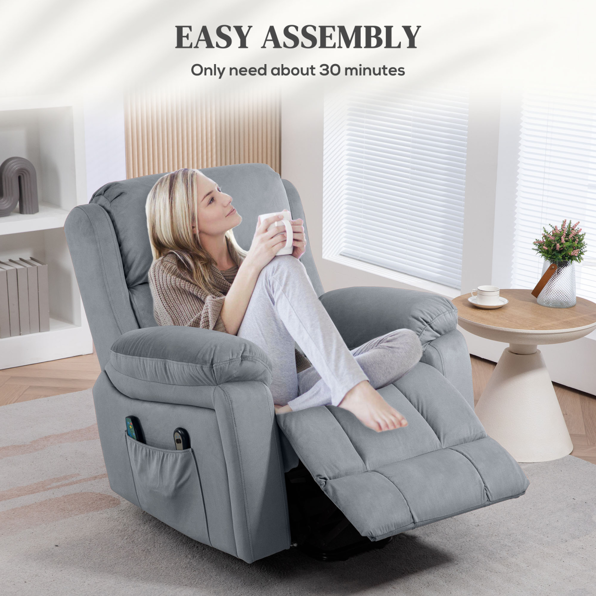 HOMCOM Grey Electric Lift Riser Recliner Chair with Massage & Heat