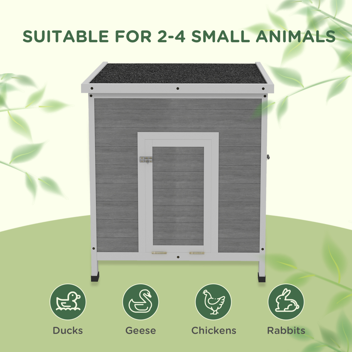 PawHut Wooden Duck House Coop with Double Doors, Openable Roof, Grey