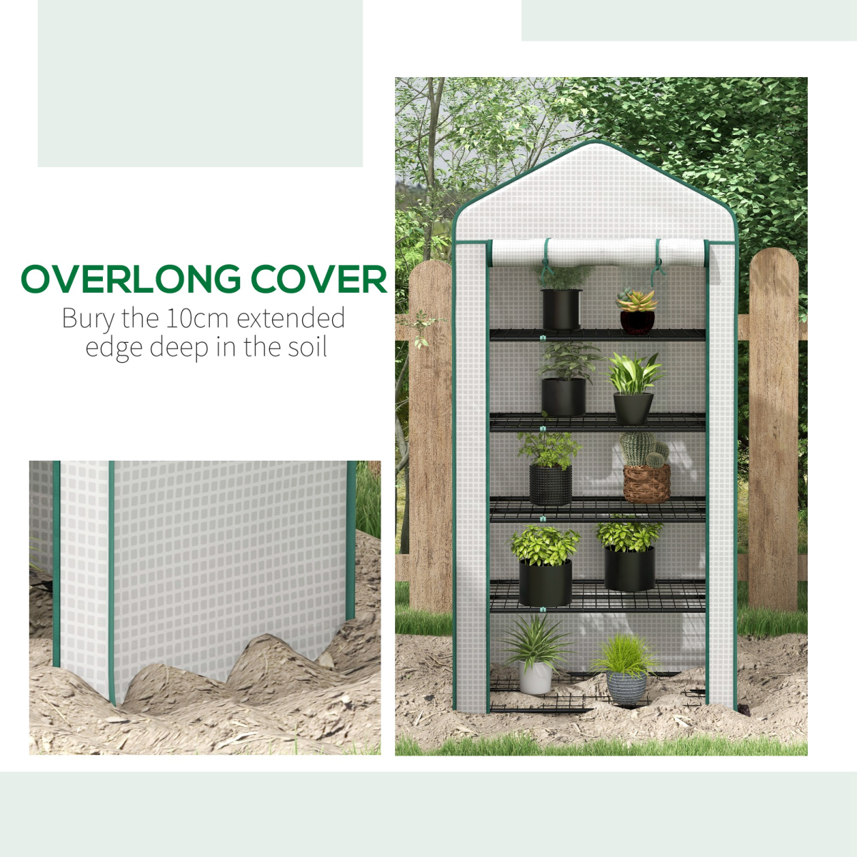 Outsunny 5-Tier Mini Greenhouse with Wide Roll-Up Door, White, 90 x 49 x 193 cm
