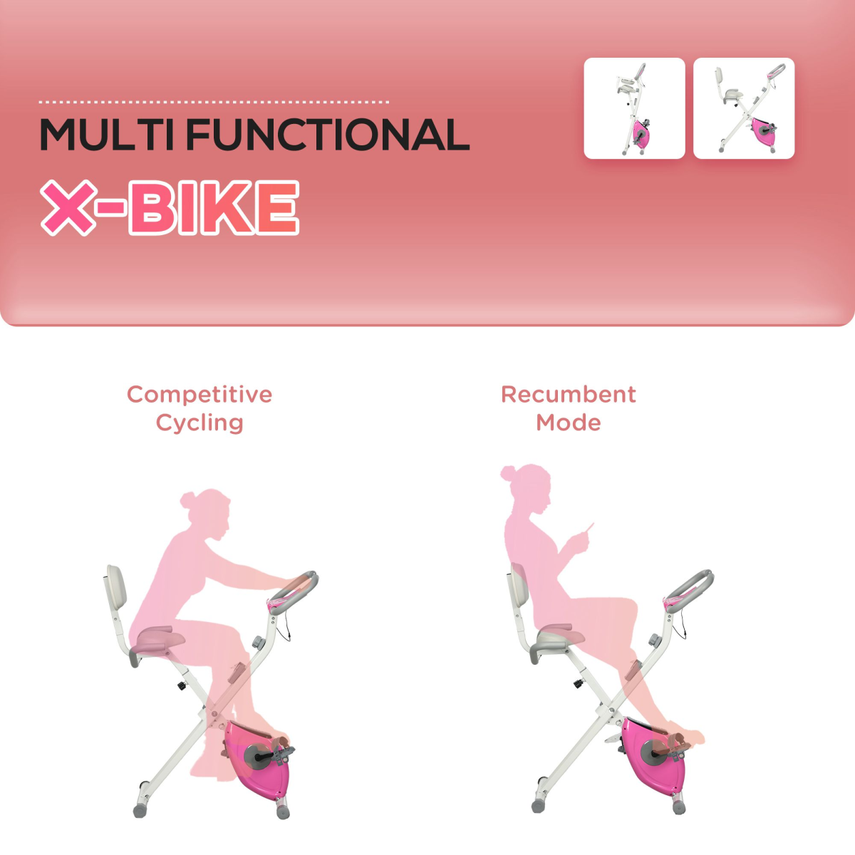 HOMCOM Folding Exercise Bike with 8-Level Magnetic Resistance, Adjustable Seat Height and LCD Display