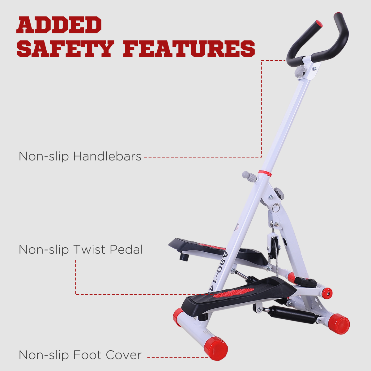 Foldable Stepper with Handlebar and LCD Display, Red, 110 kg Capacity