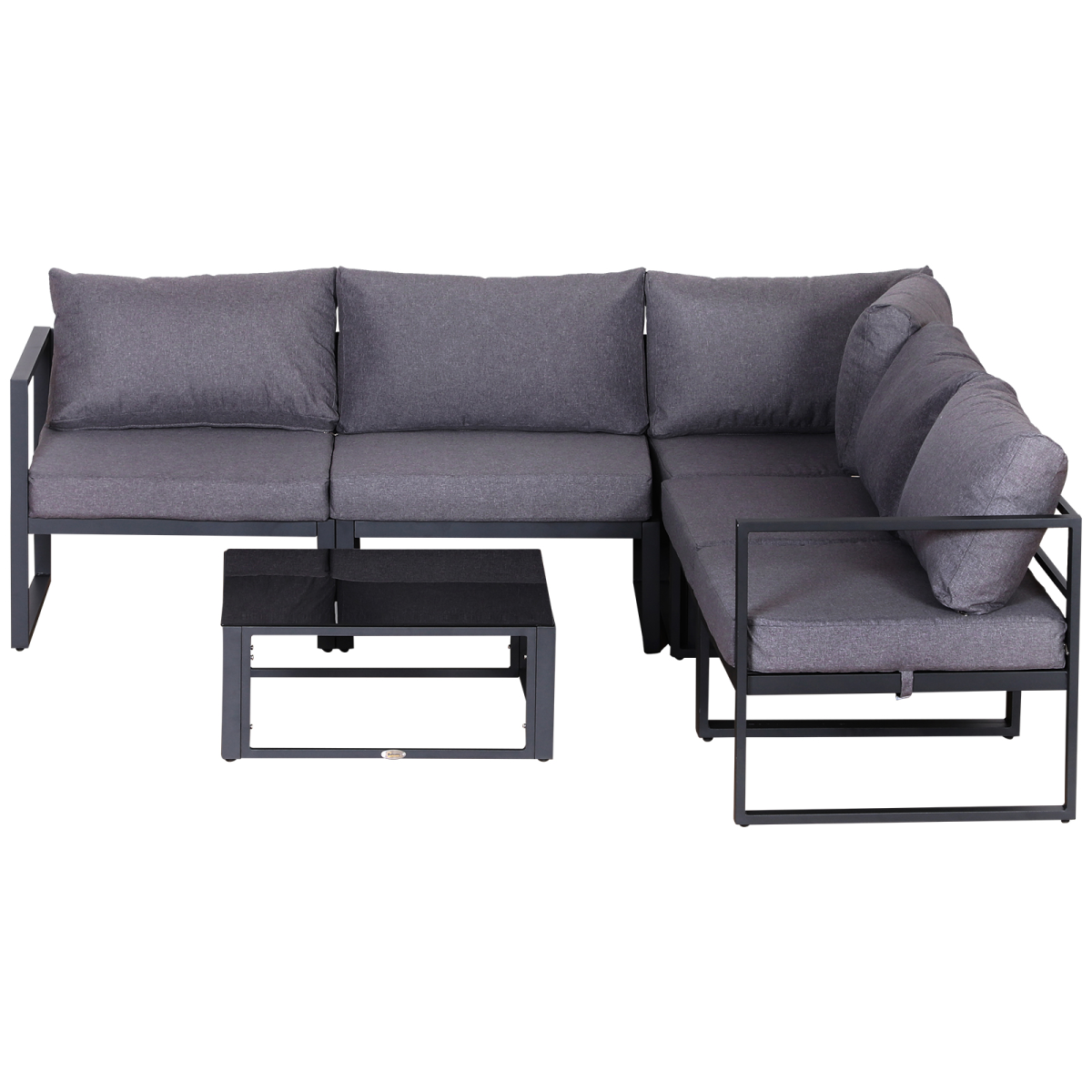 6-Piece Outdoor Sectional Sofa Set with Coffee Table, Aluminum Frame, Cushions, Tempered Glass Tabletop