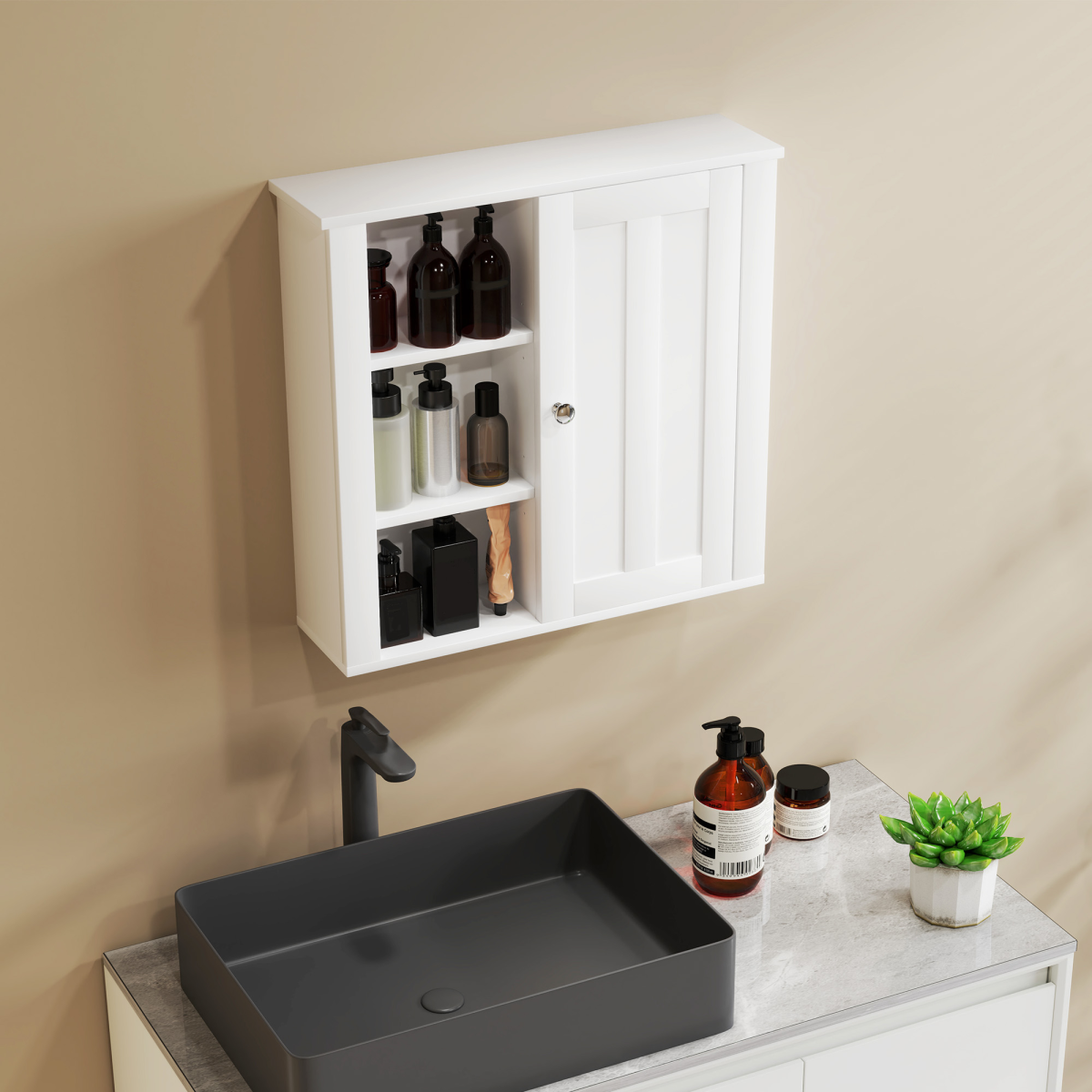 HOMCOM Wall Mounted Bathroom Cabinet with Adjustable Shelves, White