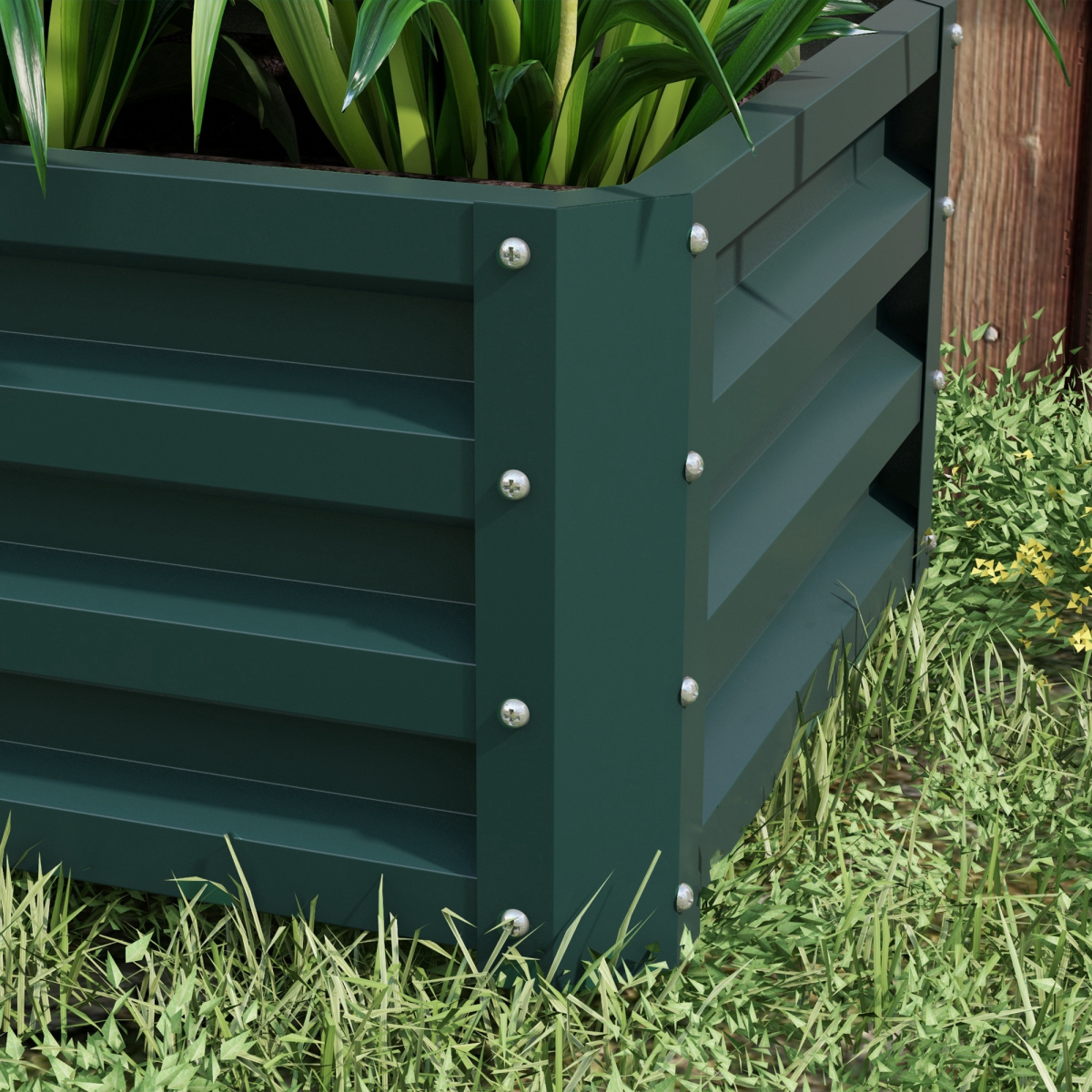Outsunny Set of 2 Green Galvanised Steel Raised Garden Bed Planter Boxes